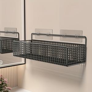 TEMU 드릴 필요 없는 벽걸이 러스틱 메탈 욕실 선반 - 타월, 화장품 및 화장지 보관에 적합한 그리드 디자인의 헤비듀티 욕조 보관 바구니, 쉬운 설치, 공간 절약형 안전 욕실 (나사 없음)|화장실선반|화장지