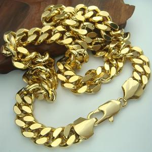 TEMU 남성용 골드 스테인리스 스틸 스트리트 캐주얼 파티 목걸이. 힙합 럭셔리 패션 파티에 완벽한 청크형 6면 광택 체인 특징.