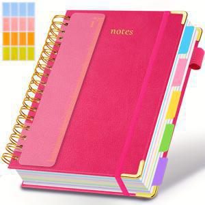 TEMU GDGDSY A5 스파이럴 노트북과 자 - 300페이지 하드커버 저널, 100GSM 두꺼운 종이, 빈티지 스타일, 수평선, 핑크 인조 가죽 커버, 업무, 학교 및 대학 계획에 이상적, 노트북 및 저널