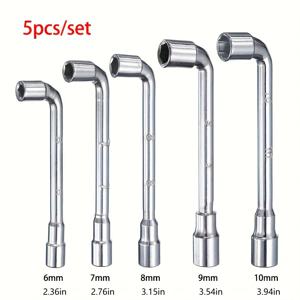 TEMU L자형 앵글 헥스 소켓 렌치 세트 5개 - 양면 6 포인트 튜브 스패너, 6/7/8/9/10mm 메트릭 소켓 포함, 헤비듀티 45# 강철, 전문가용 및 DIY 사용 - 자전거, 자동차, , 파이프라인 유지보수용 (이상적)