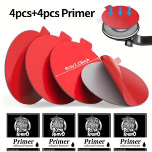 TEMU 4개입 양면 접착 스티커 + 4봉지 프라이머, 지름 8cm (3.15인치), 잔여물 없음, 내열성 접착제, 흡착컵 대시보드 휴대폰 홀더, GPS, 대시 카메라, 홈 필수품
