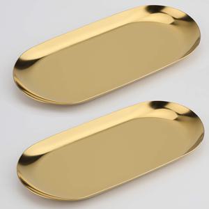 TEMU 스테인리스 스틸 장식 트레이, 17.78cm 길이, 욕실 정리용 보석 및 화장품 수납함, 소형 오벌 모양, 골드 & 실버 색상