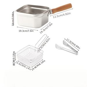 TEMU 3피스 스테인리스 스틸 딥 프라이어 세트, 밀크, 국수, 텐푸라용 일본 스퀘어 포트, 대용량, 가정용 스토브탑 호환, 야외 사용용 휴대용