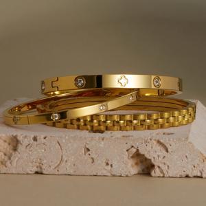 TEMU 3pcs 18K 골드 도금-스테인리스 스틸 이중팔찌, 남녀공용 사슬디자인 패션 액세서리, 여성을 위한 파티·생일·휴일선물, 발렌타인데이 개성과 취향표현, 모던한 DIY 주얼리, Unisex 유니버설 아이템