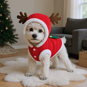 TEMU 크리스마스 할로윈 겨울 따뜻한 플러시 애완 동물 의상 (크리스마스 및 새해용), 사슴 디자인, 플리스 소재, 고양이 새끼 및 강아지 모두에게 적합.