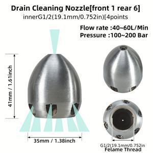 TEMU Sails 고압세척기 호환 스테인리스 배수구 청소 헤드 - G1/2 나사식 멀티아울렛 막힘 제거기, 배수구 유지보수용 고압세척기 액세서리 (수돗물 사용 불가)