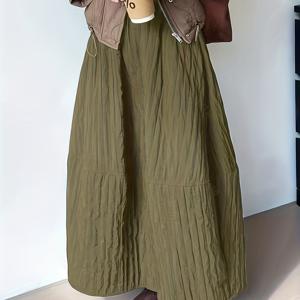 TEMU 여성용 우아한 A라인 맥시 스커트 - 긴 포멀 & 데일리 겨울 바지 스커트, 사이드 포켓, 올리브 그린, 가을/겨울용 구조적인 핏, 캐주얼부터 포멀까지 완벽한 스타일 - 간편한 관리 여성 의류, 겨울 스커트, 가을 패션, 세련된 스타일