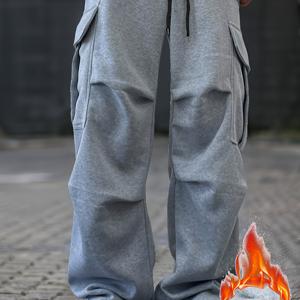 TEMU 남성용 헤비듀티 작업 바지 - 사계절용 루즈핏 카고 팬츠, 다중 포켓, 비신축 원단으로 건설 및 야외 활동에 적합, 힙합 스타일 (그레이/블랙) - 일상 및 전문가용 이상적, 야외 활동, 스트리트웨어 패션, 내구성 있는 구조, 야외 애호가를 위한