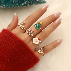 TEMU 크리스마스용 패셔너블하고 미니멀한 디자인의 여성용 오픈링 세트입니다. , 크리스마스 트리, 눈사람, 선물 상자, 사슴이 포함되어 있으며, 및 파티에 적합하며, 완벽한 휴일 선물입니다.