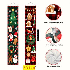 TEMU 2D 플랫, 1쌍 크리스마스 파티 배너 - 산타, 진저브레드, 눈사람 장식 - 야외용 내구성 폴리에스터 도어 행잉, 새해, 겨울 파티 - 쉬운 설치 장식, 크리스마스 파티 장식, 축제 도어 데코, 2D 플랫 플래그, 2D 플랫