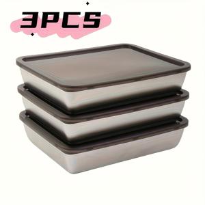 TEMU 3pcs 대형 스테인리스 트레이 뚜껑 포함 - 직사각형, 쉬운 세척, 논스틱, 야채, 고기 등 로스팅에 완벽 - 레스토랑 사용에 이상적인 트레이