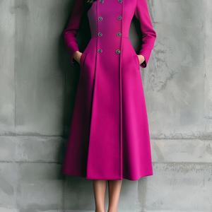 TEMU 여성용 패션 로즈 레드 더블 브레스트 트렌치 코트, 스탠드 칼라 웨이스트 디자인 미디 트렌치 코트, 데일리 커뮤팅용