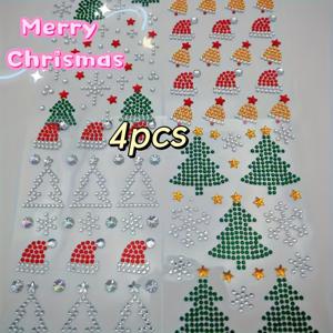 TEMU 4개입 자가 점착 라인스톤 스티커 - 광택 크리스마스 트리, 눈꽃, 별, 장식 장식 페이스 쥬얼리 파티 메이크업, 네일, 바디 장식용 - 겨울 휴일 크리스마스 장식, 크리스마스 장식에 적합