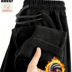 TEMU 남성용 코듀로이 팬츠 겨울용 따뜻한 스트레이트핏 캐주얼 바지 벨트 포함 - 포켓 코듀로이 슬랙스, 솔리드 컬러 (//러스트), 드라이클리닝 전용, 비탄력성 추운 날씨용, 청바지 & 드레스업 다용도 - 구매 가능|청바지|냉장고바지|남자벨트