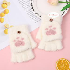 TEMU 1스타일 귀여운 고양이 발바닥 플러시 장갑 - 두꺼운 겨울용 장갑, 발바닥 프린트 디자인, 포근한 반장갑 플립 커버, 따뜻한 겨울용, 세탁기 사용 가능 (마카롱 컬러: //민트) - 크리스마스 선물로 이상적