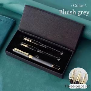 TEMU 선물 상자 포함 우아한 3피스 세트 - 인체공학적 매트 메탈 만년필, 서예 및 일상 쓰기용 0.5mm 펜촉, 비즈니스 및 사무용 선물에 이상적