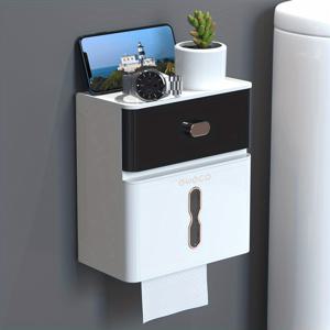 TEMU 1pc 욕실 더블 레이어 스토리지 랙, 롤 종이 티슈 박스, 화장실 벽걸이 형 대용량 펀치없는 티슈 홀더