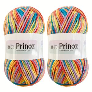 TEMU 2개 PRINOZ 소프트 아크릴 5중 그라데이션 원사, DIY 뜨개질 & 크로셰용 멀티컬러 - 담요, 인형, 가방에 이상적 - 100% 아크릴, 워스테드 질감, 복숭아/녹색/노랑/분홍/보라/검정, 뜨개질 액세서리 및 용품