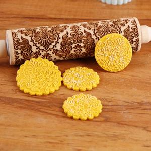 TEMU 1pc, 인치 유럽 패턴이 새겨진 나무 새김 롤링핀, 푹신한 레이저 새김 나무 롤러 쿠키 스탬프 도구, 제과, 케이크 베이킹 및 클레이 아트용