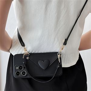 TEMU 3D 하트 디자인의 소프트 케이스, 아이폰 15 Pro Max, 14 Pro Max, 13, 12, 11, 15 Plus 호환, 충격 방지 기능 제공, 크로스바디 끈 포함