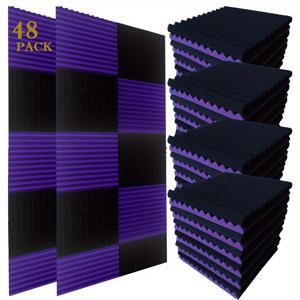 TEMU 48개 블랙 및 퍼플 폼 어쿠스틱 웨지 - 스튜디오 녹음용 방음 벽 패널 12