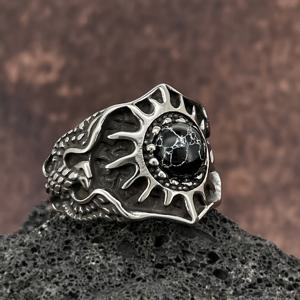 TEMU 빈티지 터키석 해바라기 스테인리스 스틸 반지 - 단일 밴드 - 합성 석 - 도금 없음 - 일상 착용에 적합