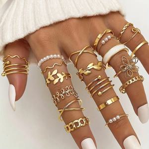 TEMU 21/23/44피스 패셔너블 멀티 엘리먼트 크로스 태양 달 눈 잎 홀로우 기하학 반지 세트 여성용, 휴일 파티 데이트 선물 베스트 프렌드, 동창, 크리스마스, 발렌타인데이, 캐주얼 의상