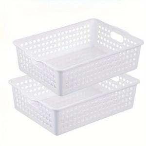 TEMU 손잡이가 있는 2개 세트 플라스틱 저장 바구니, 집, 사무실, 학교, 교실을 위한 종이 바구니 정리함, 비어 있는 직사각형 책상 간식 홀더, 욕실 화장품 저장 통, 다양한 색상, 집 정리를 위한 바구니, 통 및 용기