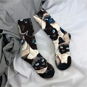 TEMU 1켤레 남녀공용 고양이 패턴 크루 삭스 | 재미있는 신기한 디자인, 심리스 프린트, 니트 원단, 엘라스테인, 손세탁만 가능