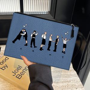 TEMU 신규 출시 - 스타일리시한 Kpop 싱어 프린트 메이크업 오가나이저 포시, 폴리에스터, TSA 승인, 언라이닝, 손세탁 가능, 엣지 페인트 없음, 화장품, 동전, 작은 물건에 적합, 동전 포시 | Kpop 테마 액세서리 | 내구성 있는 지퍼 클로저, 메이크업 오가나이저 백