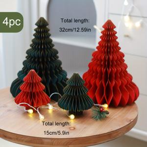 TEMU 4개 세트 크리스마스 장식: 휴일 파티와 축하 행사를 위한 트리 모양 벌집 종이 테이블 오너먼트