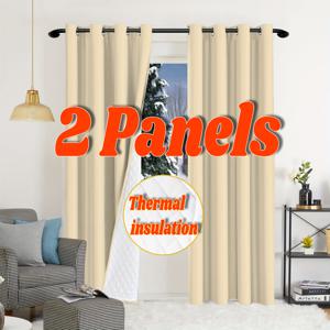 TEMU 2패널 겨울용 퀼트 보온 커튼 - 따뜻하고 방음 및 방풍, 아늑한 홈 데코용, 현대적인 문 및 창문 드레이프, 그로멧 탑