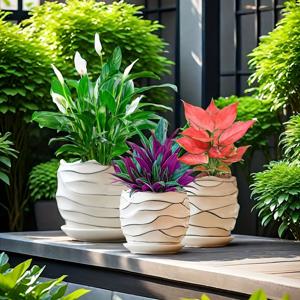 TEMU 현대적인 세라믹 화분 세트 3개, 접시 트레이 포함, 배수구, 광택 마감 - 불규칙한 모양의 다용도 분재 화분, 실내 식물용, 크리스마스, 부활절, 어머니날, 선물