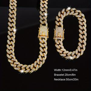 TEMU 2개 세트 우아한 쿠바 링크 체인 목걸이 및 팔찌, 남녀공용 힙합 액세서리, 남성용 주얼리 컬렉션, 아들 또는 아버지의 날 이상적인 선물