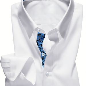 TEMU 2025년 남성 셔츠 추천, 신중하게 제작. 스타일리시한 플로럴 패치워크 포멀 셔츠로 봄/가을 오피스룩에 적합하며 빈티지 스타일을 연상시킵니다. 긴소매, 버튼 클로저가 포함되어 있습니다.