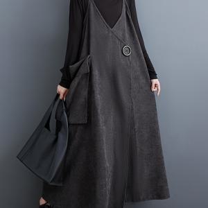 TEMU 봄/가을 한복 플러스 사이즈 디자인 조절 가능한 넓은 스트랩 루즈 캠이솔 드레스