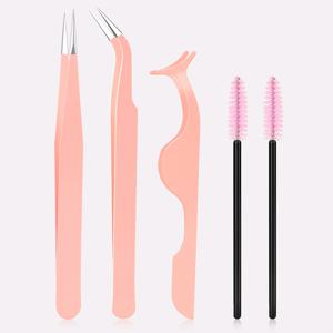 TEMU 프로페셔널 속눈썹 연장 & 얼굴 털 관리 도구 세트 5종 (뾰족형 & 곡선형 핀셋, 스테인리스 스틸 수염/고트비 키트, 속눈썹 접착제 도포용 미니 빗 2개 포함), 라이트 베이지 (DIY, 미용실, 여성 선물용)
