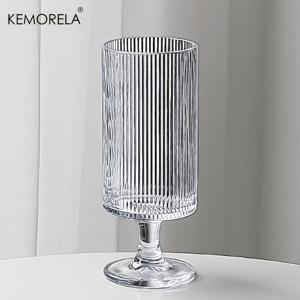 TEMU KEMORELA 1개 우아한 하이풋 유리 컵, 수직 줄무늬 디자인 - 아이스 커피, 라떼, 주스 & 와인에 이상적 - 재사용 가능, 재활용 가능한 유리 소재 - 가정 또는 카페 사용, 커피 바 액세서리에 완벽