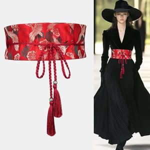 TEMU 우아한 여성용 레드 플로랄 자수 태슬 벨트 - 스웨터, 드레스, 코트에 다용도로 사용 가능한 액세서리 - 빈티지 스타일, 손세탁 가능