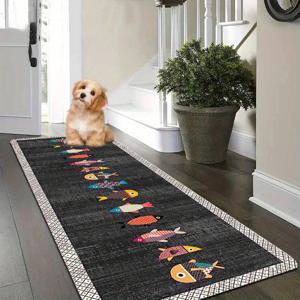 TEMU 1pc 컬러풀한 물고기 패턴 미끄럼 방지 주방 바닥 매트, 1.1cm 두꺼운 폴리에스터 섬유, 내구성과 내마모성, 기계 세척 가능, 주방, 거실, 포ーチ, 발코니 홈 데코, 주방 바닥 매트