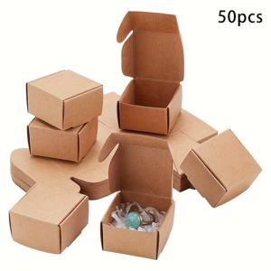 TEMU 50pcs 사각형 접이식 크래프트 종이 보석 보관 상자 수제 비누 케이스 BurlyWood 4.3x4.3x2.7cm 보석 Makin