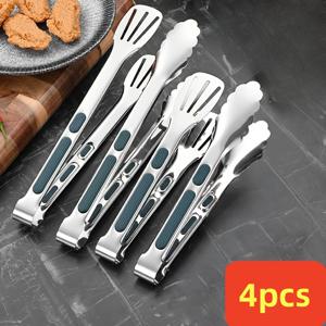 TEMU 3/4개 스테인리스 스틸 푸드 집게, 미끄럼 방지 고기 샐러드 빵 서빙 집게, 바베큐 뷔페 집게, 요리 도구, 주방 액세서리.