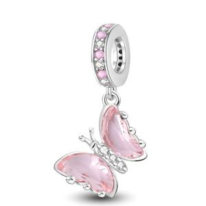 TEMU 여성용 DIY 주얼리 만들기 액세서리 선물, 925 실버 도금 핑크 나비 참 펜던트 팔찌 및 목걸이용 1개