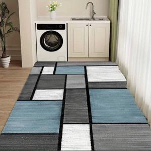 TEMU 1개 두꺼운 1.1cm 거실 바닥 매트, 연한 파란색 블록 체크무늬 프린트 바닥 매트 두껍고 미끄럼 방지 및 내마모성으로 주방, 거실, 현관, 발코니 및 홈 데코에 적합