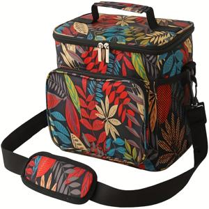 TEMU 성인용 이중 단열 도시락 가방, 식품 보온 벤토 가방, 패브릭 휴대용 보관 가방, 숄더백, 토트백, 12캔(10리터) 용량 대형 도시락 가방, 해변 피크닉, 하이킹, 캠핑 및 윌로우 리프 레드 색상의 카약에 적합.