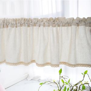 TEMU 레이스 트림이 있는 일본 스타일 리넨 쇼트 커튼 1개, 로드 포켓 주방 창문 처리용, 침실이나 거실을 위한 빛 차단 반투명 홈 데코|커튼봉