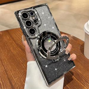 TEMU 폰 케이스: 글리터 그라데이션 라인스톤 자석 거울 브래킷 케이스 S25 S24 울트라 S23 S22 플러스 FE A55 A35 A16 A56 A36 여성용