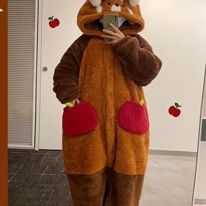 TEMU 여성을 위한 아늑한 여우 플러시 후드 잠옷 - 부드러운 플리스 잠옷 상의, 포켓이 있는 갈색과 흰색 디자인, 가을/겨울에 완벽한 귀여운 잠옷