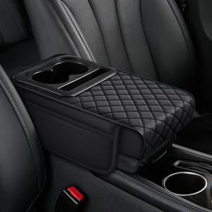 TEMU 럭셔리 PU 가죽 자동차 암레스트 쿠션 (듀얼 컵홀더 및 수납포켓 포함), 비텍스타일, 센터/바닥 콘솔용, 차량 내부 액세서리
