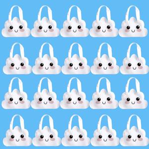 TEMU 20개 귀여운 구름 모양 선물 가방 - 미소 짓는 얼굴이 있는 부직포, 화이트 & 핑크 악센트, 부활절, 생일, 크리스마스, 어머니의 날, 아버지의 날, 새해 파티용 선물 포장 | 유쾌한 선물 가방 | 튼튼한 손잡이, 소형 선물 봉투 보관